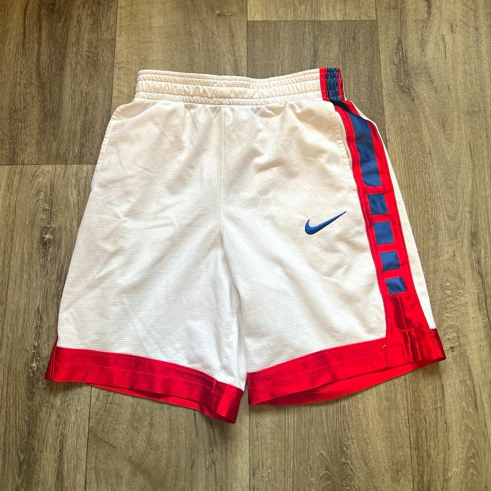Nike Boys Youth Large Basketball Shorts White Red Navy Blue Swoosh Mesh L